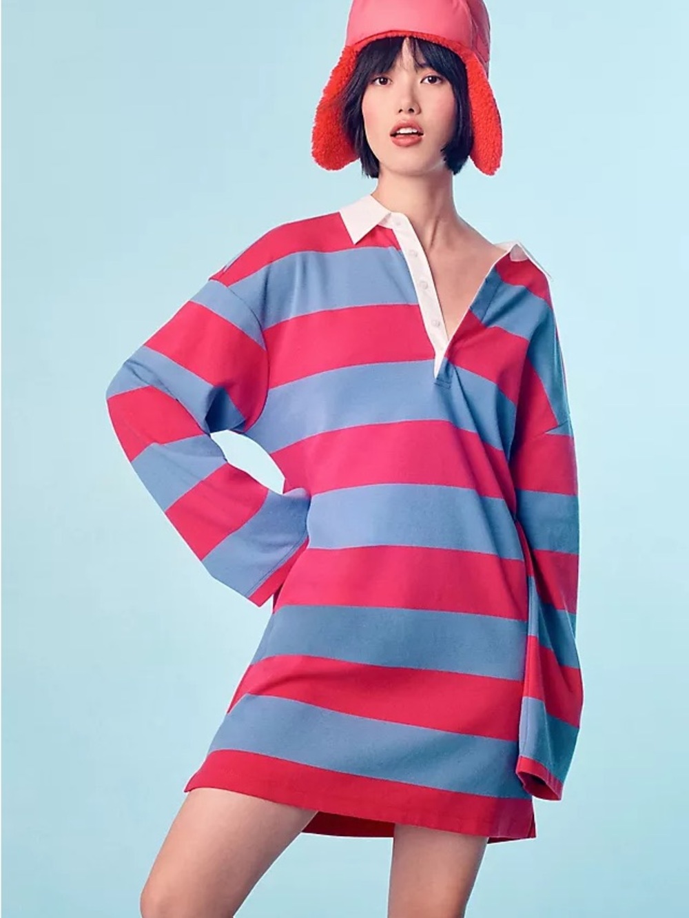 Anthropologie Dolan Pink and Blue Striped rugby sweater dress NWT